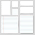 Set of paper blank with line for note, mail, shcool. Torn sheet of paper page. Square and lined paper for notice, write memo, text