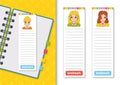 Set of paper bookmarks for books with cute cartoon characters. For kids. Beautiful cute fashionable girls with jewelry. Color Royalty Free Stock Photo