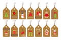 Set of paper christmas labels with flat style holydays elements