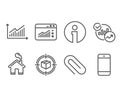 Paper clip, Parcel tracking and Statistics icons. Graph, Web traffic and Smartphone signs.