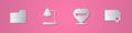 Set paper cut Document folder, Table lamp, Heart with text work and Certificate template icon. Paper art style. Vector