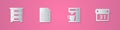 Set paper cut Drawer with documents, File, Coffee machine and Calendar icon. Paper art style. Vector Royalty Free Stock Photo