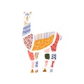 Set with paper cut pieces funny llama alpaca