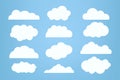 Set of paper cut of white clouds, clouds element, clouds caroon style, in a flat design. White cloud collection