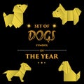 Set of paper origami dogs. Symbol of the year 2018.