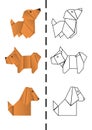 Set of paper origami dogs. Symbol of the year 2018.