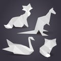 Set of paper origami figures of animals.