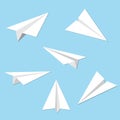 Set of paper planes icon flat design on blue background. Royalty Free Stock Photo