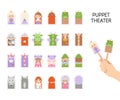 Set of paper puppet show theatre characters. Flat style illustration isolated on white background