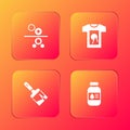 Set Paper roll of printing press, T-shirt, Paint brush and Printer ink bottle icon. Vector