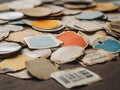 set of paper scraps, collection of blank old sticker price tag labels Royalty Free Stock Photo