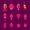 Set of paper sky lantern and paper hanging decorations