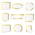 Set of paper stickers white with gold border.Vector illustration