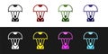 Set Parachute icon isolated on black and white background. Vector Royalty Free Stock Photo