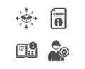 Parcel delivery, Technical info and Instruction info icons. Engineer sign. Vector
