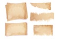 Set parchment paper, torn pieces, old sheets in cartoon style, textured empty notes isolated on white background. Game Royalty Free Stock Photo