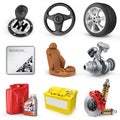 Set of parts of car. 3d render icons. Royalty Free Stock Photo