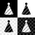 Set Party hat icon isolated on black and white, transparent background. Birthday hat. Vector Royalty Free Stock Photo