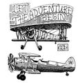 Set of passenger airplanes corncob or plane aviation travel illustration. engraved hand drawn in old sketch style