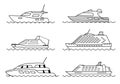 Set of passenger ships. Sea transportation liners. Yachts set.