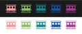 Set Passenger train cars icon isolated on black and white background. Railway carriage. Vector Royalty Free Stock Photo