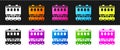 Set Passenger train cars icon isolated on black and white background. Railway carriage. Vector Royalty Free Stock Photo