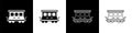 Set Passenger train cars toy icon isolated on black and white background. Railway carriage. Vector Royalty Free Stock Photo