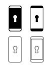Set of password security access on mobile icon.Private authorization sign.Phone locked. Key hole.