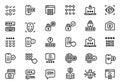 Set of password and security line icons illustrating various user authentication methods like typing passwords, using