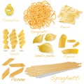 Set of pasta shapes. Vector.