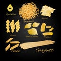 Set of pasta shapes. Vector.