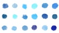 Set of pastel blue colorful spot watercolor brush isolate on white, vector Royalty Free Stock Photo