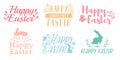 Set pastel color logo for Easter. Badges for the spring holiday of Easter. The design of label with a decor of flower