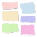 Set of pastel color paper tears with soft shadow isolated on white background