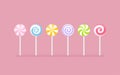 Set of pastel colored lollipop sweet candies