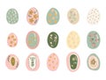 Set of pastel Easter eggs with floral and botanical patterns. Cute hand drawn vector illustration with decorative elements, soft Royalty Free Stock Photo