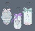Set of pastel elegant tags with floral design elements and silk bows Royalty Free Stock Photo