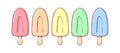 Set of pastel rainbow ice cream icons vector illustration. Kids collection of sunblind and popsicle in pastel colors