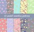 Set of 10 pastel seamless patterns. Vector graphics Royalty Free Stock Photo