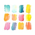 set of pastel warm color tone watercolor paint brushes brush strokes isolated white background Royalty Free Stock Photo