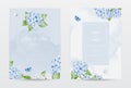 Set of pastel watercolor invitation cards with blue hydrangea flowers Royalty Free Stock Photo