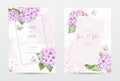 Set of pastel watercolor invitation cards with pink hydrangea flowers Royalty Free Stock Photo