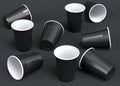Set of pastic disposable party cup for juice, fresh, beer on monochrome black