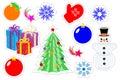 Set patch of Christmas stickers. Cartoon funny pop art stickers. Modern doodle sketch. Isolated on white background. Vector