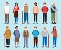 Set of patients . Sick man woman and old people cartoon character . Medical concept . Flat design . Vector Royalty Free Stock Photo