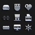 Set Patriotic American top hat, Vote, Hexagram sheriff, box, Sandwich, Golden gate bridge, USA Independence day and Royalty Free Stock Photo
