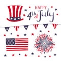 Set of Patriotic elements for celebrating 4th of July. hand drawn American Independence Day vector objects.