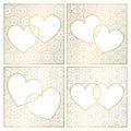 Set of patterned background decorations. Golden cover templates for greeting cards. Frames of hearts for Valentines Day Royalty Free Stock Photo