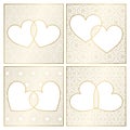 Set of patterned background decorations. Golden cover templates for greeting cards. Frames of hearts for Valentines Day Royalty Free Stock Photo