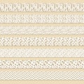 Set of patterned brown or beige and white washi seamless border tapes for scrapbooking. Drawings are composed of triangles, Royalty Free Stock Photo